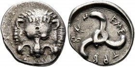 DYNASTS OF LYCIA. Trbbenimi, circa 390-370 BC. 1/3 Stater (Silver, 16 mm, 2.73 g). Facing lion's scalp. Rev. &#66199;&#66197;&#66178;-&#66178;&#66201;...