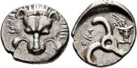 DYNASTS OF LYCIA. Perikles, circa 380-360 BC. 1/3 Stater (Silver, 16 mm, 3.11 g, 7 h). Facing lion's scalp. Rev. &#66195;&#66177;&#66197;-&#66182;&#66...