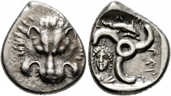 DYNASTS OF LYCIA. Perikles, circa 380-360 BC. 1/3 Stater (Silver, 16 mm, 3.32 g, 1 h). Facing lion's scalp. Rev. &#66195;&#66177;-&#66197;&#66177;&#66...