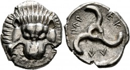 DYNASTS OF LYCIA. Perikles, circa 380-360 BC. 1/3 Stater (Silver, 16 mm, 2.80 g). Facing lion's scalp. Rev. &#66195;&#66177;-&#66197;&#66182;&#66187;-...
