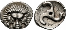 DYNASTS OF LYCIA. Perikles, circa 380-360 BC. 1/3 Stater (Silver, 16 mm, 2.76 g). Facing lion's scalp. Rev. &#66195;&#66177;-&#66197;&#66182;-&#66187;...