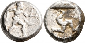 PAMPHYLIA. Aspendos. Circa 465-430 BC. Stater (Silver, 18 mm, 10.91 g). Hoplite advancing right, holding spear in his right hand and shield with his l...