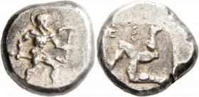 PAMPHYLIA. Aspendos. Circa 465-430 BC. Stater (Silver, 20 mm, 10.87 g). Hoplite advancing right, holding spear in his right hand and shield with his l...
