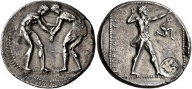 PAMPHYLIA. Aspendos. Circa 380/75-330/25 BC. Stater (Silver, 23 mm, 10.72 g, 6 h). Two nude wrestlers, standing and grappling with each other. Rev. EΣ...
