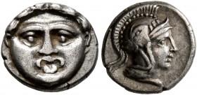 PISIDIA. Selge. Circa 350-300 BC. Obol (Silver, 10 mm, 1.02 g, 7 h). Facing gorgoneion with protruding tongue. Rev. Head of Athena to right, wearing c...