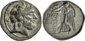 CILICIA. Elaiussa-Sebaste. 1st century BC. AE (Bronze, 20 mm, 5.67 g, 12 h). Diademed head of Zeus to right; behind, ΘE. Rev. EΛAIOYΣIΩN Nike advancin...
