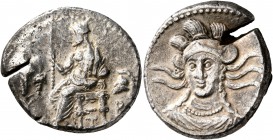 CILICIA. Mallos. Balakros, satrap of Cilicia, 361/0-334 BC. Stater (Silver, 23 mm, 10.94 g, 2 h). Baaltars seated left on a backless throne, holding a...