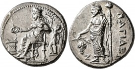 CILICIA. Nagidos. Circa 400-385/4 BC. Stater (Silver, 23 mm, 10.67 g, 7 h). Aphrodite seated left, holding phiale over altar to left; to right, Eros s...