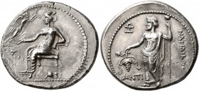 CILICIA. Nagidos. Circa 360-333 BC. Stater (Silver, 25 mm, 9.91 g, 12 h), Anti... and Xo... (?), magistrates. Aphrodite seated left, holding phiale; t...