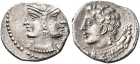 CILICIA. Uncertain. 4th century BC. Obol (Silver, 11 mm, 0.76 g, 11 h). Janiform helmeted head of Athena. Rev. Bust of youthful Herakles to left, wear...