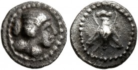 CILICIA. Uncertain. 4th century BC. Hemiobol (Silver, 18 mm, 0.43 g, 1 h). Female head to right. Rev. Bee. Göktürk -. SNG Levante -. SNG Paris -. Extr...