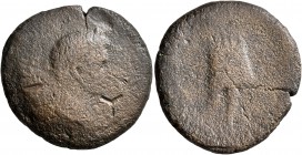 KINGS OF ARMENIA. Artaxias III, 18-34. Octachalkon (Bronze, 23 mm, 9.62 g, 8 h), with Tiberius, Artaxata. Jugate laureate heads of Tiberius and Zeno-A...