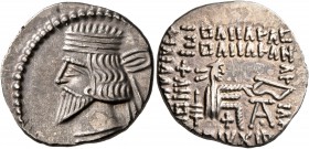 KINGS OF PARTHIA. Artabanos IV, circa 80-90. Drachm (Silver, 20 mm, 3.70 g, 11 h), Ekbatana. Diademed and draped bust of Artabanos IV to left. Rev. Ar...