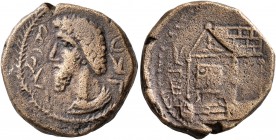 KINGS OF OSRHOENE (EDESSA). Waël, 163-165 AD. AE (Bronze, 20 mm, 9.88 g, 6 h), Edessa. Draped bust of Waël to left within wreath. Rev. Temple with ped...
