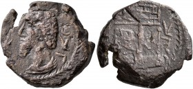 KINGS OF OSRHOENE (EDESSA). Waël, 163-165 AD. AE (Bronze, 20 mm, 7.35 g, 2 h), Edessa. Draped bust of Waël to left within wreath. Rev. Temple with ped...
