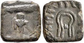 BAKTRIA, Indo-Greek Kingdom. Dionysios, circa 65/55-50 BC. Unit (Bronze, 13x14 mm, 3.45 g, 12 h). Apollo standing right, holding arrow. Rev. Diadem. B...