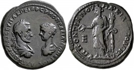 MOESIA INFERIOR. Marcianopolis. Macrinus, with Diadumenian as Caesar, 217-218. Pentassarion (Bronze, 28 mm, 12.66 g, 12 h), Pontianus, legatus consula...