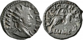 THRACE. Augusta Traiana. Caracalla, 198-217. Tetrassarion (Bronze, 24 mm, 7.48 g, 7 h). ΓAΛΛIHNOC AYΓ Radiate head of Gallienus to right, with slight ...