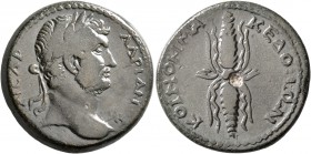 MACEDON. Koinon of Macedon. Hadrian, 117-138. Diassarion (Bronze, 26 mm, 15.55 g, 1 h), after 129. ΑΔΡΙΑΝΟС ΚΑΙСΑΡ Laureate head of Hadrian to right. ...
