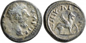 BITHYNIA. Nicaea. Lucius Verus, 161-169. Hemiassarion (Bronze, 17 mm, 4.55 g, 7 h). [...]AP[...] Bare head of Lucius Verus to right. Rev. NIKAIEΩN Gri...