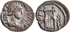 AEOLIS. Myrina. Pseudo-autonomous issue. AE (Bronze, 15 mm, 1.98 g, 7 h), Polida..., strategos (?), 2nd century AD. EΠI ΠΟΛIΔA Laureate and draped bus...