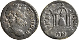 LYDIA. Hypaepa. Septimius Severus, 193-211. Hemiassarion (Orichalcum, 17 mm, 3.24 g, 5 h). AY K Λ CЄ CЄYHPOC Laureate head of Septimius Severus to rig...