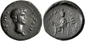 LYDIA. Mostene. Nero, as Caesar, 50-54. Hemiassarion (Bronze, 17 mm, 3.05 g, 12 h), Pedanios, magistrate. NЄON (sic!) KAICAPA Bare-headed and draped b...