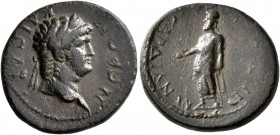 LYDIA. Sardis. Nero, 54-68. Assarion (Bronze, 19 mm, 4.13 g, 7 h), Tiberius Claudius Mnaseas, magistrate. NЄPΩN KAICAP Laureate head of Nero to right....