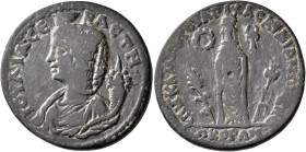 LYDIA. Sardis. Julia Domna, Augusta, 193-217. Tetrassarion (Bronze, 30 mm, 14.54 g, 7 h), G. Klaudios Mithros, archon. IOYΛIA•CЄBACTH Draped bust of J...