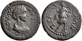 LYDIA. Tralles. Plautilla, Augusta, 202-205. Hemiassarion (Bronze, 18 mm, 2.76 g, 7 h). ΦOY•ΠΛΑΥΤΙΛΛΑ Diademed and draped bust of Plautilla to right. ...