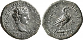 PHRYGIA. Amorium. Claudius, 41-54. Assarion (Bronze, 21 mm, 6.27 g, 1 h), Pedon and Katon, magistrates. TI KΛAYΔIOC ΓЄPMANIKOC KAICAP Laureate head of...