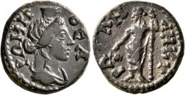 PHRYGIA. Ancyra. Pseudo-autonomous issue. Hemiassarion (Bronze, 16 mm, 3.07 g, 7 h), time of the Severans, 193-235. ΘЄA PΩMH Draped bust of Roma to ri...