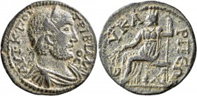 PHRYGIA. Eucarpeia. Trebonianus Gallus, 251-253. Tetrassarion (Bronze, 26 mm, 8.84 g, 7 h). ΑΥΤ•Κ•Γ•ΟΥ •ΤΡΙΒ•ΓΑΛΛ/ΟϹ Laureate, draped and cuirassed bu...