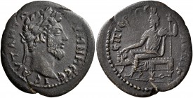 PHRYGIA. Prymnessus. Marcus Aurelius, 161-180. Hemiassarion (Orichalcum, 20 mm, 2.37 g, 1 h), Herak... Nige..., hiereus. AYT ANTΩ ΠPYMNHCCЄIC Laureate...