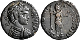 PISIDIA. Antiochia. Caracalla, 198-217. 'As' (Orichalcum, 21 mm, 6.01 g, 6 h). IMP CAES M AVR ANT Laureate, draped and cuirassed bust of Caracalla to ...