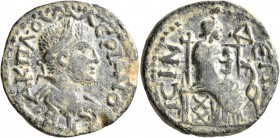 PISIDIA. Isinda. Valerian I, 253-260. Tetrassarion (Bronze, 24 mm, 10.27 g, 1 h). A K Π Λ OYAΛЄPIANON CIB (sic!) Laureate, draped and cuirassed bust o...