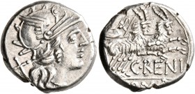 C. Renius, 138 BC. Denarius (Silver, 16 mm, 3.86 g, 11 h), Rome. Head of Roma to right, wearing winged helmet; behind, X. Rev. C•RENI / ROMA Juno driv...