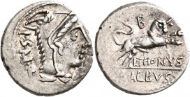 L. Thorius Balbus, 105 BC. Denarius (Silver, 20 mm, 4.04 g, 8 h), Rome. I•S•M•R Head of Juno Sospita to right, wearing goat-skin headdress. Rev. B / L...
