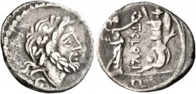 T. Cloelius, 98 BC. Quinarius (Silver, 15 mm, 1.73 g, 10 h), Rome. Laureate head of Jupiter to right; below neck, G (?). Rev. T•CLOVLI / Q Victory sta...