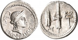 C. Norbanus, 83 BC. Denarius (Silver, 18 mm, 3.85 g, 9 h), Rome. C•NORBANVS / CXVI Diademed head of Venus to right, wearing necklace and pendant earri...