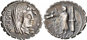 A. Postumius A.f. Sp.n. Albinus, 81 BC. Denarius (Silver, 20 mm, 3.96 g, 5 h), Rome. HISPAN Veiled head of Hispania to right. Rev. A•- POST•A•F - •S•N...