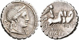 C. Naevius Balbus, 79 BC. Denarius (Silver, 18 mm, 3.92 g, 11 h), Rome. Diademed head of Venus to right, wearing earring and pearl necklace; behind, S...