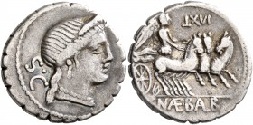 C. Naevius Balbus, 79 BC. Denarius (Silver, 18 mm, 3.68 g, 11 h), Rome. Diademed head of Venus to right, wearing earring and pearl necklace; behind, S...