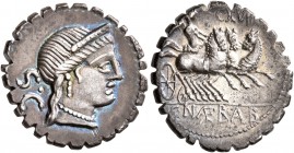 C. Naevius Balbus, 79 BC. Denarius (Silver, 19 mm, 3.61 g, 3 h), Rome. Diademed head of Venus to right, wearing earring and pearl necklace; behind, S•...