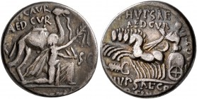 M. Aemilius Scaurus and Pub. Plautius Hypsaeus, 58 BC. Denarius (Silver, 16 mm, 3.70 g, 7 h), Rome. M•SCAVR / AED•CVR / EX - S•C / REX•ARETAS Nabatean...