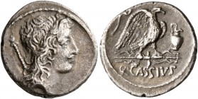 Q. Cassius Longinus, 55 BC. Denarius (Silver, 18 mm, 3.67 g, 11 h), Rome. Head of Genius Populi Romani to right; behind, scepter. Rev. Q•CASSIVS Eagle...