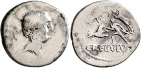 L. Livineius Regulus, 42 BC. Denarius (Silver, 18 mm, 3.43 g, 7 h), Rome. Bare head of Livineius Regulus to right. Rev. L•REGVLVS Bestiarius standing ...