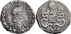 Mark Antony and Octavia, 40-35 BC. Cistophorus (Silver, 25 mm, 11.88 g, 12 h), Ephesus, summer-autumn 39. M ANTONIVS•IMP•COS•DESIG•ITER ET•TERT• Head ...