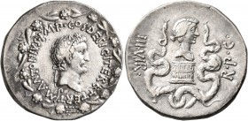 Mark Antony and Octavia, 40-35 BC. Cistophorus (Silver, 27 mm, 12.10 g, 11 h), Ephesus, summer-autumn 39. M•ANTONIVS•IMP•COS•DESIG•ITER•ET•TERT• Head ...