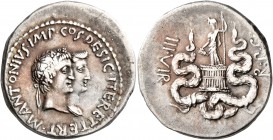 Mark Antony and Octavia, 40-35 BC. Cistophorus (Silver, 26 mm, 11.96 g, 12 h), Ephesus, summer-autumn 39. M A•NTONIVS IMP COS•DESIG ITER ET•TERT• Conj...